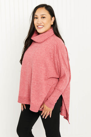 Zenana Love and Cuddles Full Size Cowl Neck Poncho Sweater