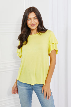 Culture Code Mi Amor Full Size Round Neck Ruffle Sleeve Top in Yellow