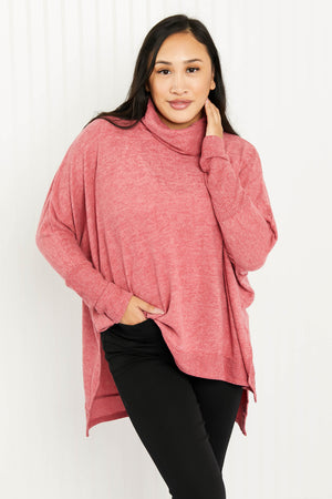 Zenana Love and Cuddles Full Size Cowl Neck Poncho Sweater