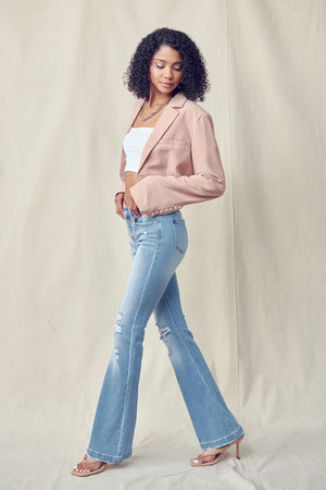 Kancan Button Fly Mid-Rise Distressed Flare Jeans
