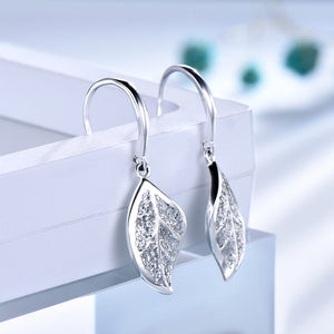 925 Sterling Silver Sequined Zircon leave shaps Drop Earrings