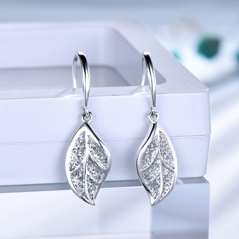 925 Sterling Silver Sequined Zircon leave shaps Drop Earrings