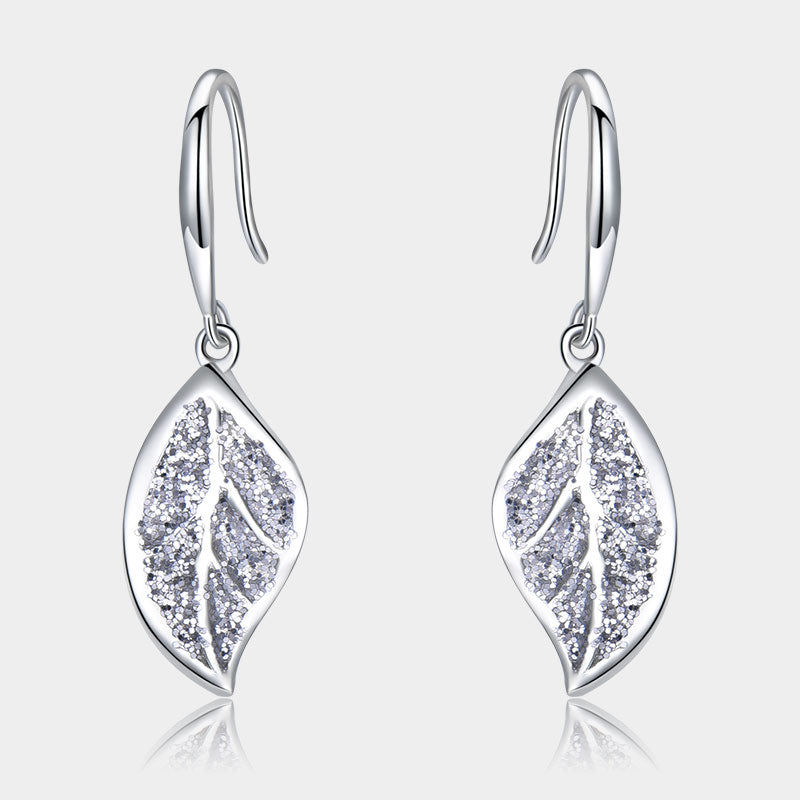 925 Sterling Silver Sequined Zircon leave shaps Drop Earrings