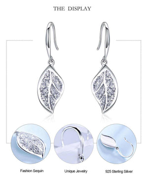 925 Sterling Silver Sequined Zircon leave shaps Drop Earrings