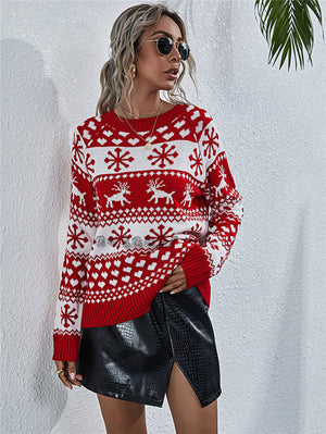 Elk Knitted Round Neck Pullover Sweater