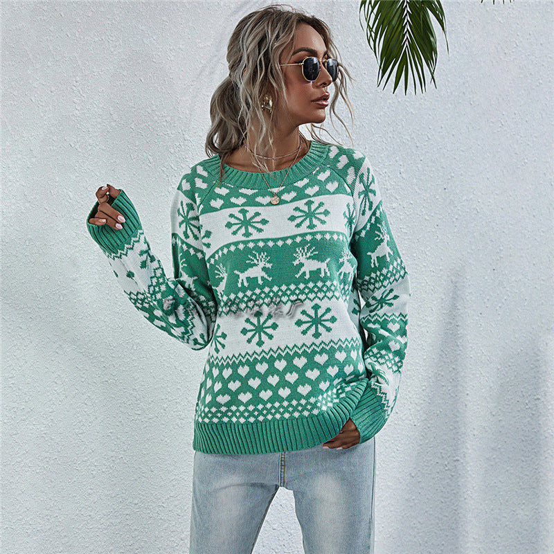 Elk Knitted Round Neck Pullover Sweater
