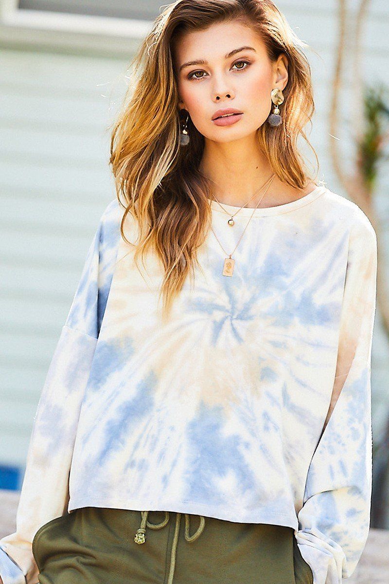 Round Neck Oversize Fit Crop Tie-dye French Terry Pullover