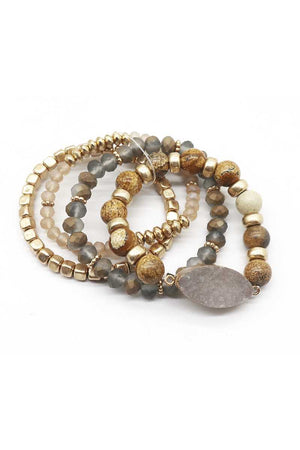 Crystal Metal Druzy Stone Bead Stretch Bracelet Set