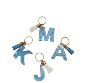 Glitz and Glam Personalized Initial Key Chains Blue