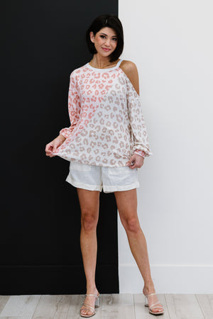 BiBi Just Wanna Have Fun Printed French Terry Top in Blush/Oatmeal