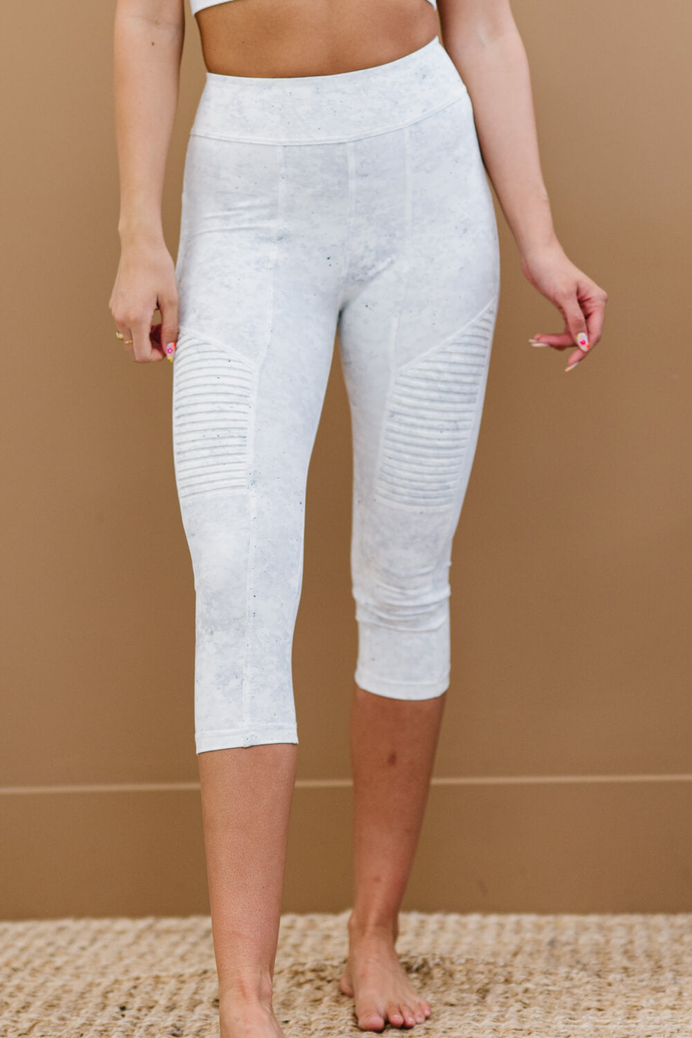 White Birch Full Size Sweat It Out Marble Print Moto Athletic Leggings
