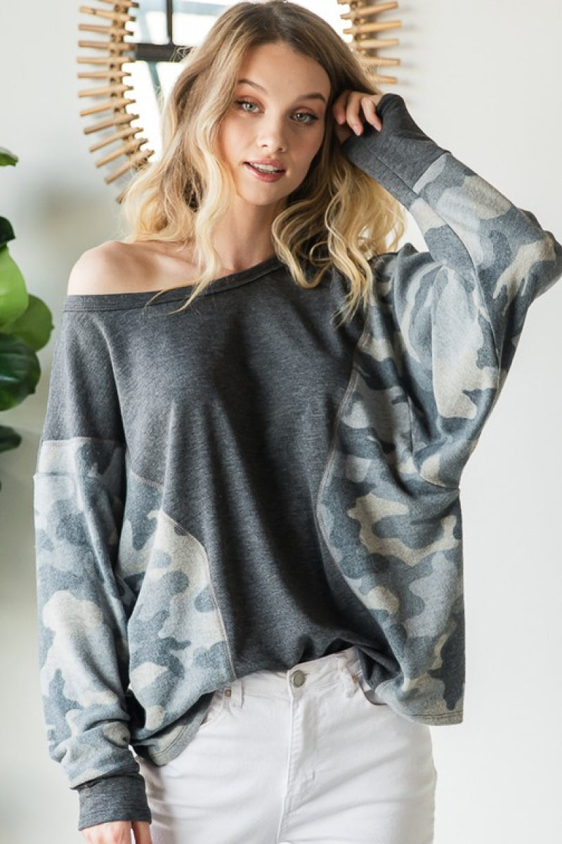 Camouflage Contrast Long Sleeve Top